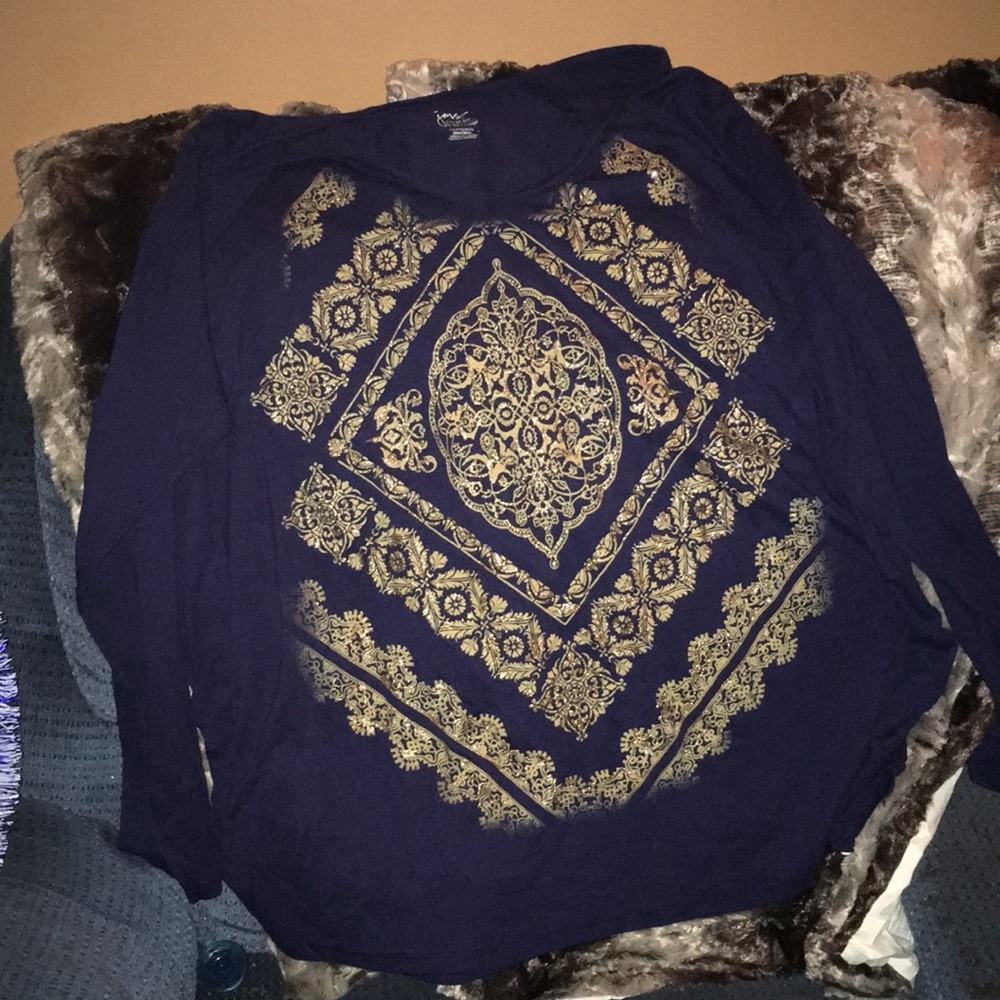 Long sleeve shirt dark blue with gold